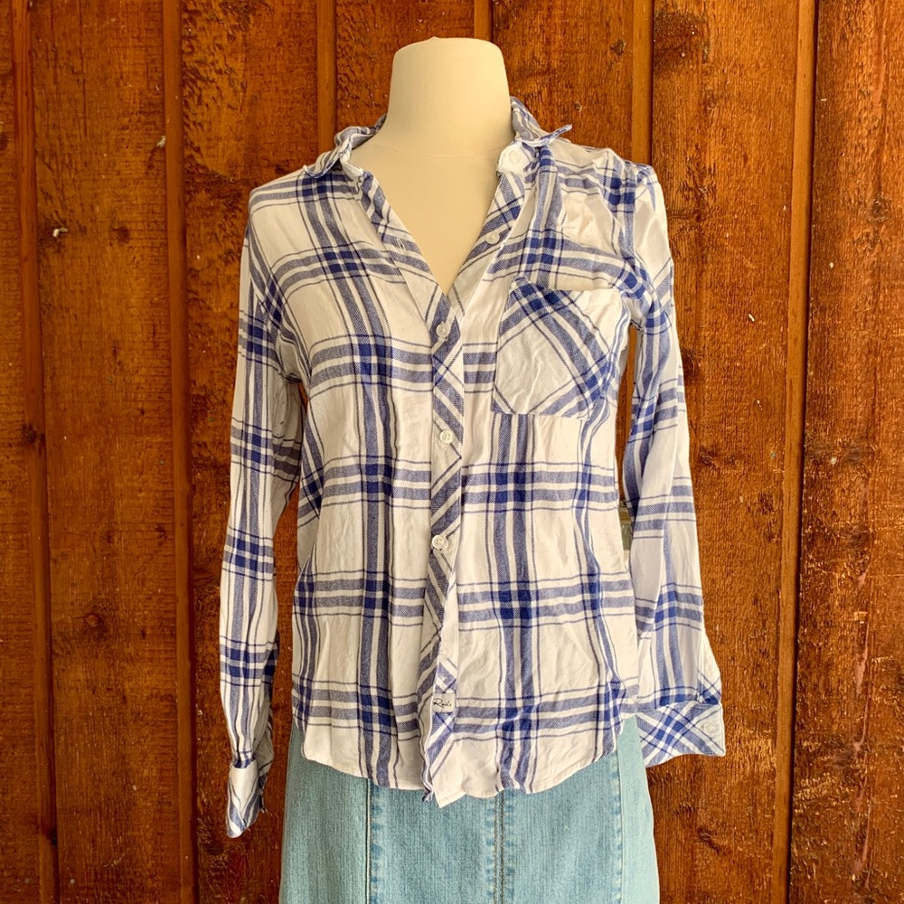Rails Hunter Plaid Blue/White Button Up, XS
